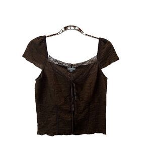 Earthbound Brown Lace Square Neck Crop Top Womens Size L Coquette